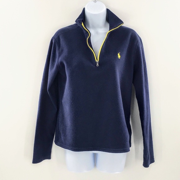 Polo Ralph Lauren Tops - Polo Ralph Lauren Womens 1/4 Zip Fleece Pullover Blue Yellow Lightweight Sz S